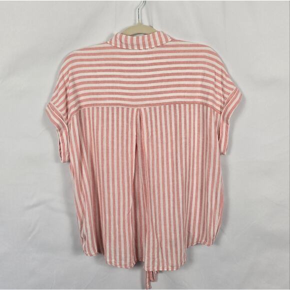 Sanctuary Pink & White Striped Linen Short Sleeve Button down Top Size M - Picture 2 of 3